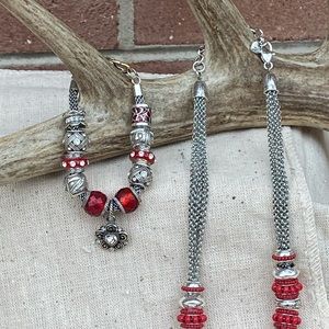 Silver w/ red beads Brighton necklace & bracelet